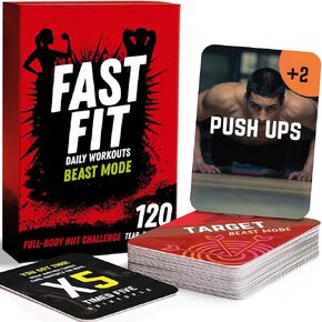 Fast Fit Beast Mode Workout Cards — 120 Tear Resistant HIIT Fitness Deck; Full Body Training Exercises for Strength, Cardio, and Endurance; No Equipment Needed; Portable Fitness Gift Game for Athletes in Saudi Arabia