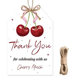 50pcs Cherry Thank You Tags Cherry on top Thank You Cards Pink Bow Cherry Sweet Favor Tags with String for Wedding Baby Shower Cherry 1st Birthday Girl in Saudi Arabia