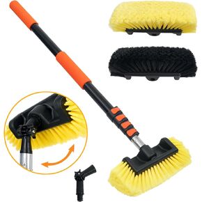 12FT Car Wash Brush with Long Handle Aluminium Telescoping Pole Angle Adapter with 2 Pcs 12" Soft and Hard Bristle Scratch-Free for Cleaning Car Truck RV House Floor Window Roof Solar Panels in Saudi Arabia