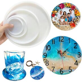 4 Pcs Round Silicone Resin Molds,Coaster Silicone Molds for Resin, Epoxy Resin-Mold for DIY Clock, Picture Frame, Jewelry Tray, Cup Mats, Keychain, Home Decoration (4 Sizes) in Saudi Arabia