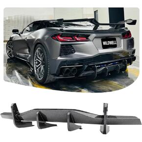 WildWell Rear Bumper Diffuser Compatible with 2020-2026 Chevy Corvette C8 Stingray Z51 and 2024-2026 E-Ray, Rear Lip Diffuser Valance Shark Fin Spoiler ABS Gloss Black in Kuwait