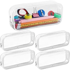 5 Pack Clear Pouch, Zipper Bag, Large Capacity Transparent Bag for Office, Travel, 8.1 x 1.4 x 3.3 inch (White) in Saudi Arabia