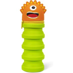 Retractable Pencil Case - Orange Monster - Playful Character, Zipper Carry Pouch, Silicone, School Supplies & Utensil Storage in Saudi Arabia