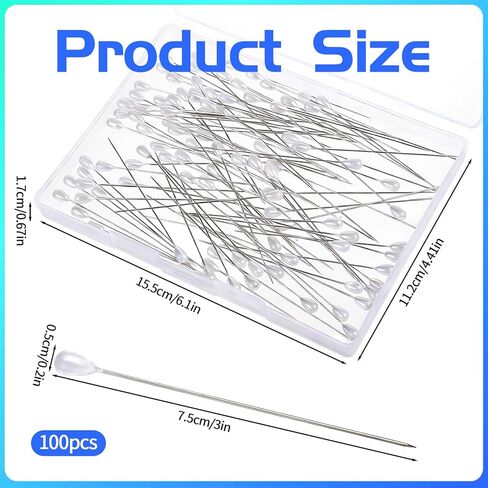 100 Pcs Straight Pins Sewing Pearl Head Decorative Pin Corsage Pins Teardrop Long Pearl Pin for Bouquets Fabric Craft Clothes Wedding Jewelry Making Sewing Flower Decoration,75mm/3inch in Kuwait