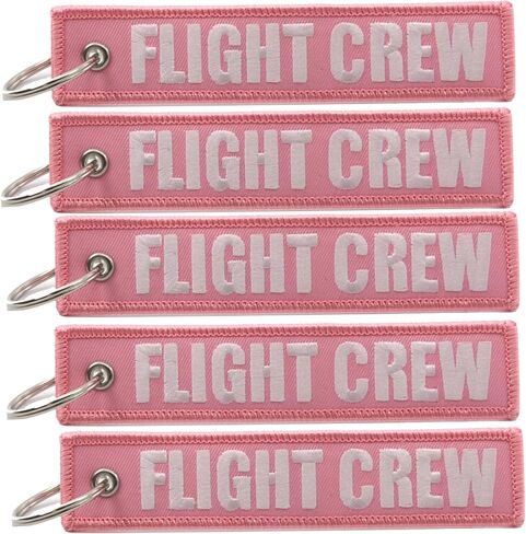 سلسلة مفاتيح Rotary13B1 FLIGHT CREW/Jet Tag - قماش وردي مع سلسلة مفاتيح مطرزة باللون الأبيض وعلامة الأمتعة in Kuwait