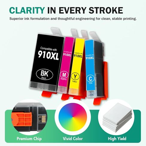 خراطيش حبر 910XL 910 8020 بديلة لحزمة التحرير والسرد باللون الأسود واللون لطابعة HP 910XL/910 Multipack لطابعات OfficeJet Pro 8020 8010 8035 8025 8015 8022 8028 8018 8030 in Kuwait