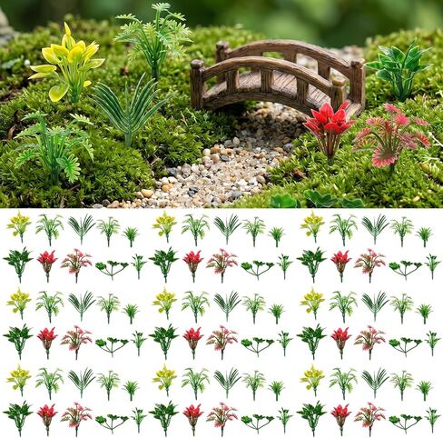 100pcs Mini Model Trees Miniature Plants Set, Mini Fake Plants, Trees, Flowers, Shrubs for Fairy Garden, Diorama, Train Scenery, Sand Architecture Model Craft Supply in Kuwait