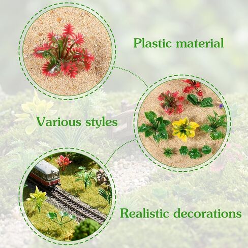 100pcs Mini Model Trees Miniature Plants Set, Mini Fake Plants, Trees, Flowers, Shrubs for Fairy Garden, Diorama, Train Scenery, Sand Architecture Model Craft Supply in Kuwait