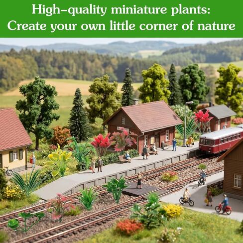 100pcs Mini Model Trees Miniature Plants Set, Mini Fake Plants, Trees, Flowers, Shrubs for Fairy Garden, Diorama, Train Scenery, Sand Architecture Model Craft Supply in Kuwait