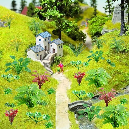100pcs Mini Model Trees Miniature Plants Set, Mini Fake Plants, Trees, Flowers, Shrubs for Fairy Garden, Diorama, Train Scenery, Sand Architecture Model Craft Supply in Kuwait