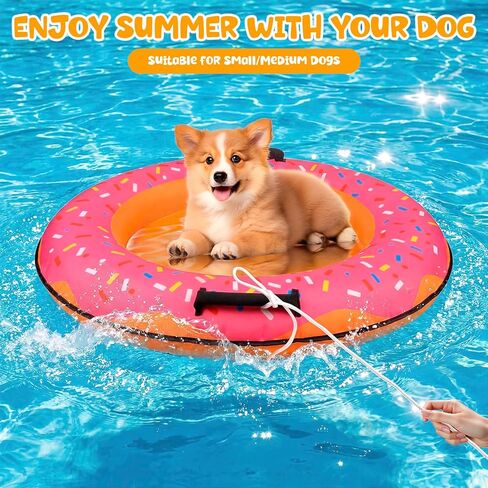 Dog Pool Float for Small Medium Dogs - 35.4" x 25.6" Donut Dog Water Pool Floats with Safety Rope, Inflatable Hot Puppy Floaties for Lake, Pet Pools Raft Boat for Doggie Swimming Floaty Essentials in Saudi Arabia