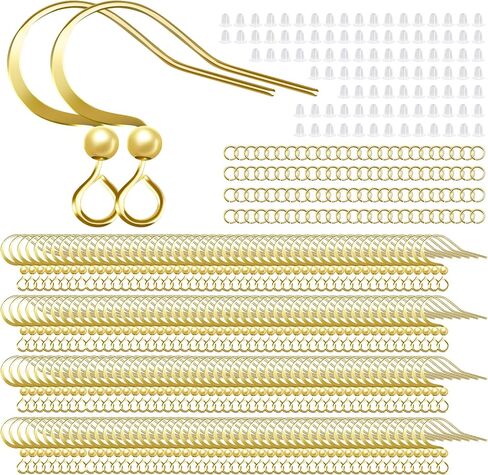 160 PCS/80 Pairs 14K Gold Tone Plated Earring Hooks Hypoallergenic Ear Wires Fish Hooks with 100 PCS Clear Silicone Earring Backs and 100 PCS Jump Rings Gold Earring Findings for DIY Jewelry Making in Saudi Arabia