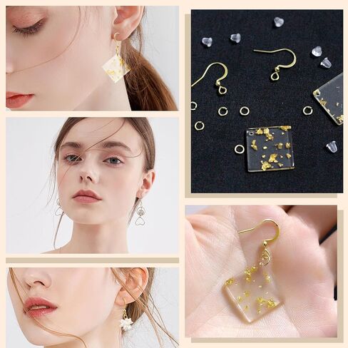 160 PCS/80 Pairs 14K Gold Tone Plated Earring Hooks Hypoallergenic Ear Wires Fish Hooks with 100 PCS Clear Silicone Earring Backs and 100 PCS Jump Rings Gold Earring Findings for DIY Jewelry Making in Saudi Arabia