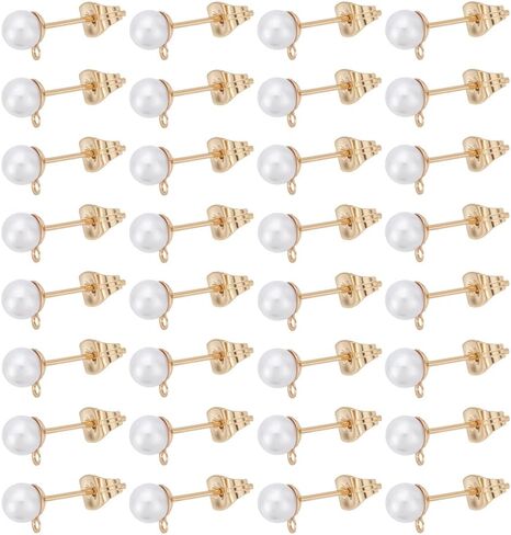 UNICRAFTALE About 150Pcs Ball Pearl Earring Posts with Loop 304 Stainless Steel Golden Faux Pearl Studs Earrings with Ear Nuts Earring Finding for DIY Jewelry Making Accessories in Kuwait