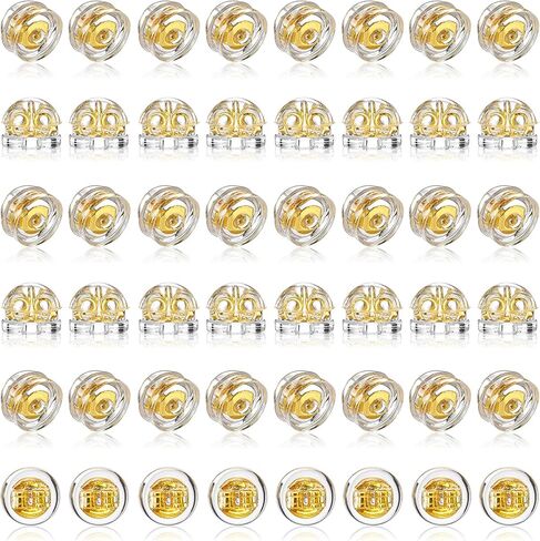 20 Pair 18k Gold Silicone Earring Backs for Studs/Droopy Ears Locking Secure Ear Ring Backs Replacement Clear Comfortable Soft Hypoallergenice Earring Backings for Adults Kids in Saudi Arabia