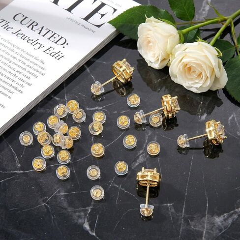 20 Pair 18k Gold Silicone Earring Backs for Studs/Droopy Ears Locking Secure Ear Ring Backs Replacement Clear Comfortable Soft Hypoallergenice Earring Backings for Adults Kids in Saudi Arabia