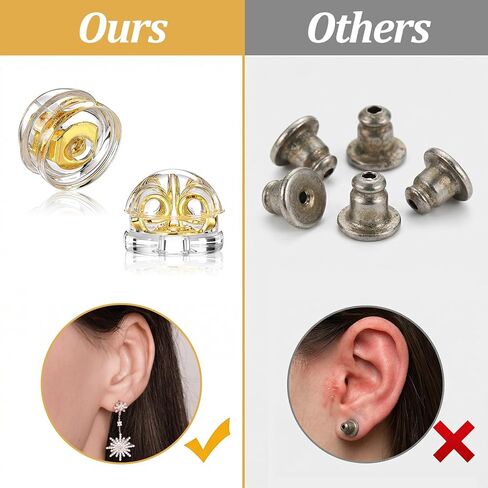 20 Pair 18k Gold Silicone Earring Backs for Studs/Droopy Ears Locking Secure Ear Ring Backs Replacement Clear Comfortable Soft Hypoallergenice Earring Backings for Adults Kids in Saudi Arabia