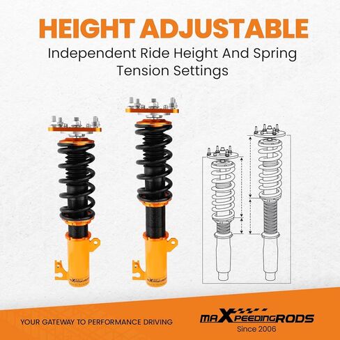 maxpeedingrods Coilovers لسيارة Mazda 323 1999-2003، لسيارة Mazda Protege 5 1999-2003، طقم تعليق كويلوفيرز قابل للتعديل للارتفاع، دعامات ممتصة للصدمات مسبقة الإعداد، مجموعات خفض بمقدار 1-3 بوصة ذهبي in Kuwait