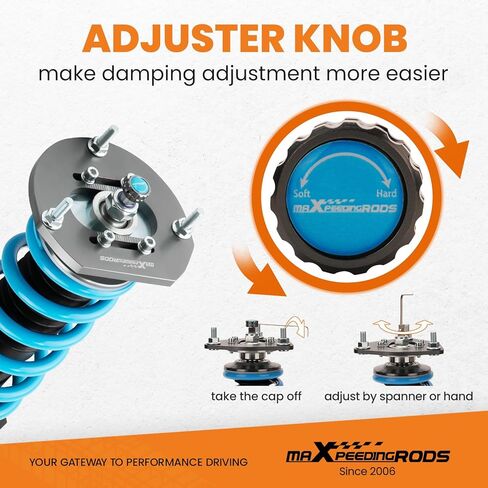 maxpeedingrods Coilover لسيارة شيفروليه كوبالت 2005-2010، مجموعة تعليق كويلوفر قابلة للتعديل بـ 24 مستوى، دعامات امتصاص الصدمات قابلة للتعديل للارتفاع، مجموعات خفض مطورة T6 باللون الأزرق in Kuwait