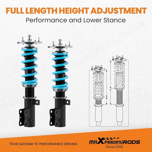 maxpeedingrods Coilover لسيارة شيفروليه كوبالت 2005-2010، مجموعة تعليق كويلوفر قابلة للتعديل بـ 24 مستوى، دعامات امتصاص الصدمات قابلة للتعديل للارتفاع، مجموعات خفض مطورة T6 باللون الأزرق in Kuwait