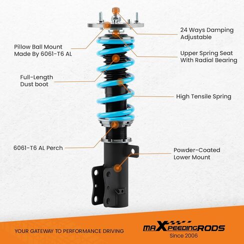 maxpeedingrods Coilover لسيارة شيفروليه كوبالت 2005-2010، مجموعة تعليق كويلوفر قابلة للتعديل بـ 24 مستوى، دعامات امتصاص الصدمات قابلة للتعديل للارتفاع، مجموعات خفض مطورة T6 باللون الأزرق in Kuwait