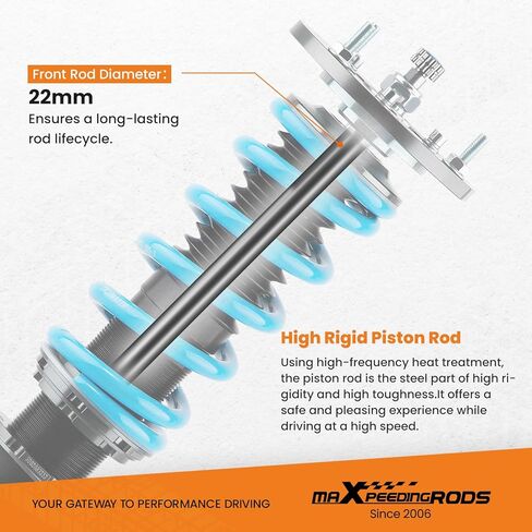 maxpeedingrods Coilover لسيارة شيفروليه كوبالت 2005-2010، مجموعة تعليق كويلوفر قابلة للتعديل بـ 24 مستوى، دعامات امتصاص الصدمات قابلة للتعديل للارتفاع، مجموعات خفض مطورة T6 باللون الأزرق in Kuwait