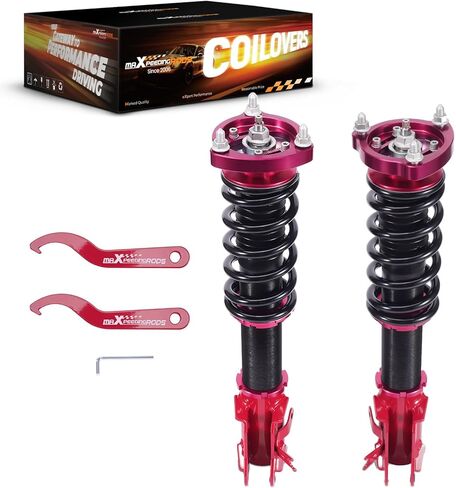 maxpeedingrods قطعتان من اللفائف الأمامية لسيارة Honda Civic 2006-2011، لسيارة Acura CSX 2006-2011، مجموعة تعليق كويلوفر التخميد 24 مستوى، طقم خفض الارتفاع قابل للتعديل، أحمر in Kuwait
