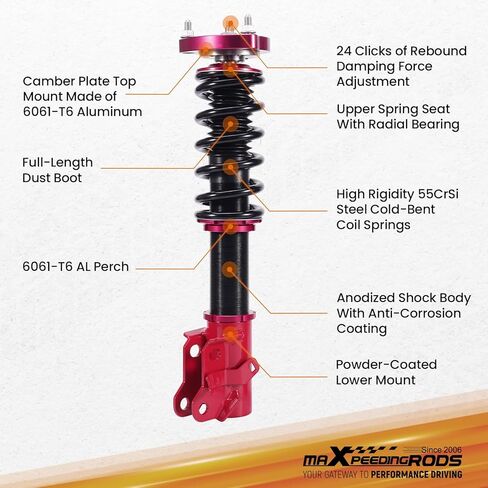maxpeedingrods قطعتان من اللفائف الأمامية لسيارة Honda Civic 2006-2011، لسيارة Acura CSX 2006-2011، مجموعة تعليق كويلوفر التخميد 24 مستوى، طقم خفض الارتفاع قابل للتعديل، أحمر in Kuwait