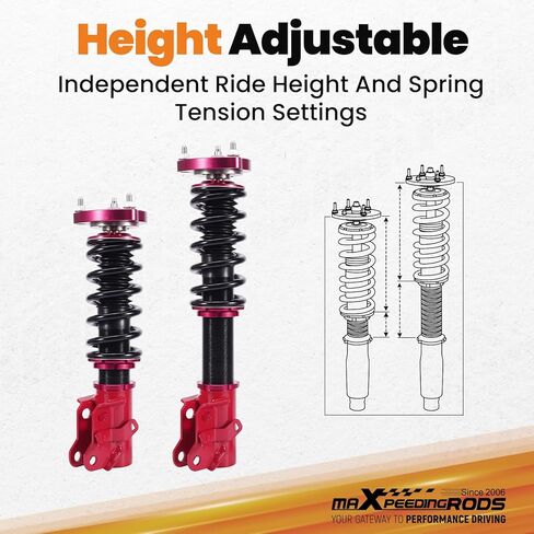 maxpeedingrods قطعتان من اللفائف الأمامية لسيارة Honda Civic 2006-2011، لسيارة Acura CSX 2006-2011، مجموعة تعليق كويلوفر التخميد 24 مستوى، طقم خفض الارتفاع قابل للتعديل، أحمر in Kuwait