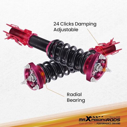 maxpeedingrods قطعتان من اللفائف الأمامية لسيارة Honda Civic 2006-2011، لسيارة Acura CSX 2006-2011، مجموعة تعليق كويلوفر التخميد 24 مستوى، طقم خفض الارتفاع قابل للتعديل، أحمر in Kuwait