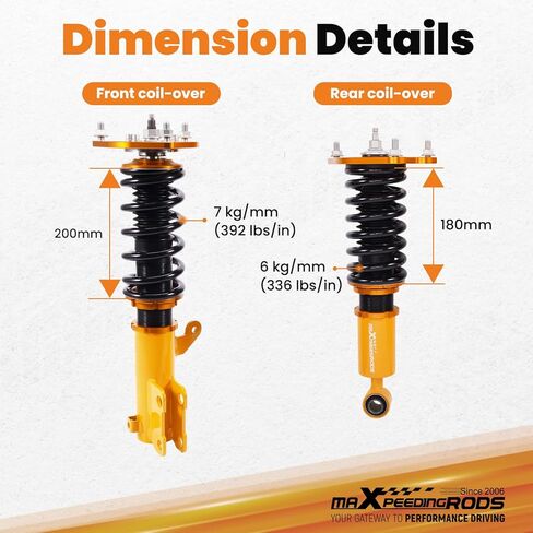 maxpeedingrods Coilover لـ Mitsubishi Eclipse 2006-2012، لـ Mitsubishi Galant 2004-2012، طقم تعليق كويلوفيرز قابل للتعديل بـ 24 مستوى، طقم خفض الارتفاع قابل للتعديل باللون الذهبي in Kuwait