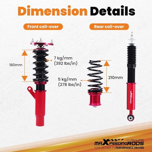 maxpeedingrods Coilover لسيارة VW Golf MK7 2015-2019، لسيارة Audi A3/S3 MK3 2015-2019، لسيارة SEAT Leon Mk3 2012-2019، طقم تعليق كويلوفر قابل للتعديل 24 مستوى، طقم خفض الارتفاع قابل للتعديل، أحمر in Kuwait