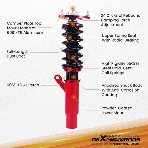 maxpeedingrods Coilover لسيارة VW Golf MK7 2015-2019، لسيارة Audi A3/S3 MK3 2015-2019، لسيارة SEAT Leon Mk3 2012-2019، طقم تعليق كويلوفر قابل للتعديل 24 مستوى، طقم خفض الارتفاع قابل للتعديل، أحمر in Kuwait