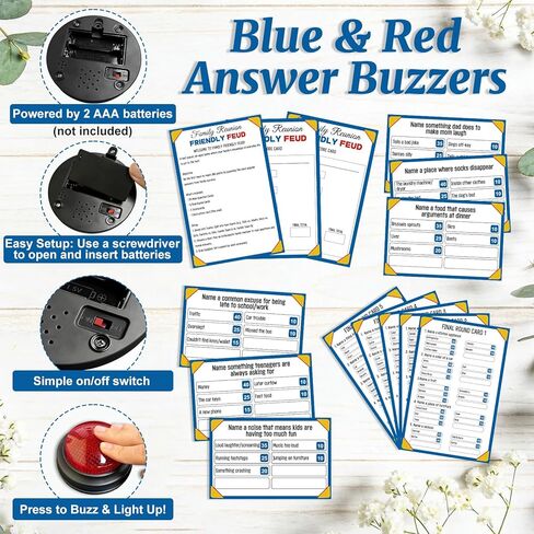 Family Feud Game for Adults and Kids with 2 Buzzers, Fun Trivia Quiz Card Game for Family Game Night, Holiday Gathering, Party & Team Building, Interactive Board Games for Group Activities in Saudi Arabia
