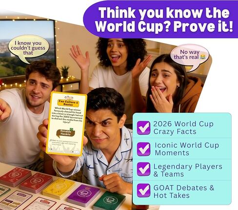 2026 World Cup Soccer Trivia Card Game, Nations & Icons – 150 Quiz Questions, 5 Fun Categories – Gifts for Boys, Kids, and Adults – Perfect for Watch Party, Family Game Night in Saudi Arabia