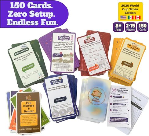 2026 World Cup Soccer Trivia Card Game, Nations & Icons – 150 Quiz Questions, 5 Fun Categories – Gifts for Boys, Kids, and Adults – Perfect for Watch Party, Family Game Night in Saudi Arabia