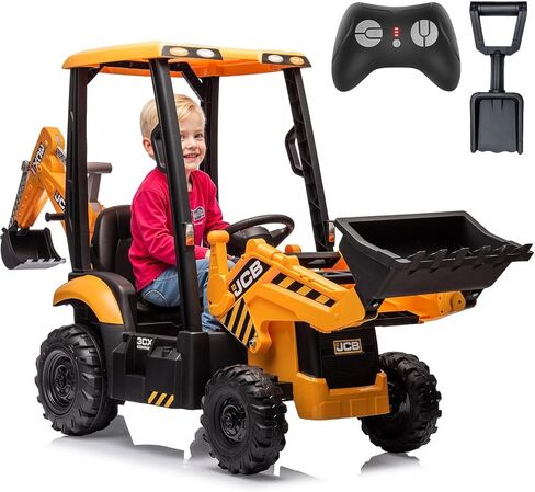 12V JCB Ride On Excavator, Ride on Toys for Kids 4-8, Electric Car for Kids with Tractor, Bulldozer, Digging Arm, Backhoe Loder with Slow Start/Stop, Adjustable Speeds (Excavator, Yellow with Roof) in Saudi Arabia