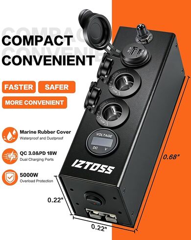 IZTOSS Cigarette Lighter Splitter, 12V Cigarette Lighter Adapter with Cigarette Lighter Socket & USB Charger, 12 Volt Socket Outlet, LED Voltage Display, Independent Switch, Built-in Fuse, Cord in Saudi Arabia