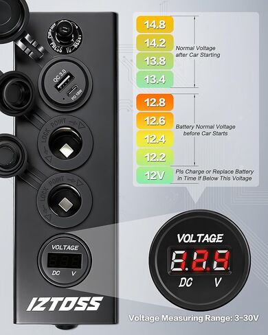 IZTOSS Cigarette Lighter Splitter, 12V Cigarette Lighter Adapter with Cigarette Lighter Socket & USB Charger, 12 Volt Socket Outlet, LED Voltage Display, Independent Switch, Built-in Fuse, Cord in Saudi Arabia