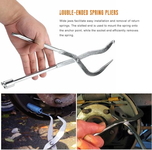 3 PCS Car Drum Brake Tool Kit, Double Ended Pliers with Spring Compressor & Brake Spoon, Vehicle Drum Brakes Adjustment Tool Set for Spring Removal & Installation in Saudi Arabia