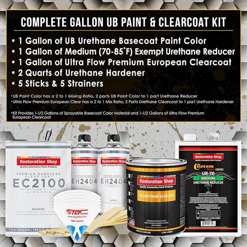 متجر الترميم - طلاء أساسي من اليوريثان الأبيض من Grand Prix مع طلاء أوتوماتيكي أوروبي Clearcoat - مجموعة ألوان طلاء كاملة للغالون - طلاء إعادة طلاء السيارات in Kuwait
