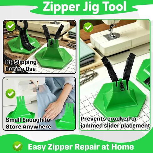 2Pcs Zipper Jig Tool with Anti Slip Silicone Base, Handy Zip Fastener for Zipper Pulls and Sliders, Compatible with #1#2#3#5#7#8 Zippers, for Pants Dresses Jackets (Green) in Saudi Arabia