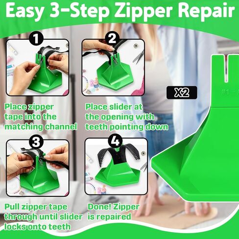 2Pcs Zipper Jig Tool with Anti Slip Silicone Base, Handy Zip Fastener for Zipper Pulls and Sliders, Compatible with #1#2#3#5#7#8 Zippers, for Pants Dresses Jackets (Green) in Saudi Arabia
