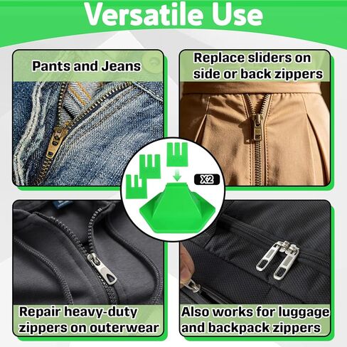 2Pcs Zipper Jig Tool with Anti Slip Silicone Base, Handy Zip Fastener for Zipper Pulls and Sliders, Compatible with #1#2#3#5#7#8 Zippers, for Pants Dresses Jackets (Green) in Saudi Arabia