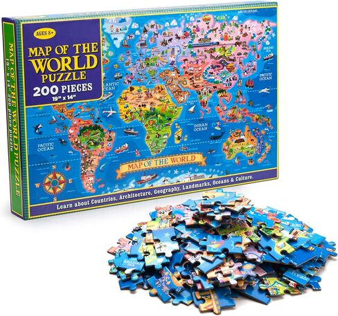 200 Pieces World Map Puzzle for Kids & Adults, World Map Jigsaw Puzzle Floor Puzzles Toddler Geography Educational Toys for Boys and Girls, Globe Atlas Puzzle Maps for Kids Learning Games in Saudi Arabia