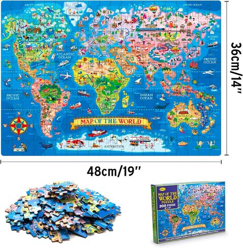 200 Pieces World Map Puzzle for Kids & Adults, World Map Jigsaw Puzzle Floor Puzzles Toddler Geography Educational Toys for Boys and Girls, Globe Atlas Puzzle Maps for Kids Learning Games in Saudi Arabia