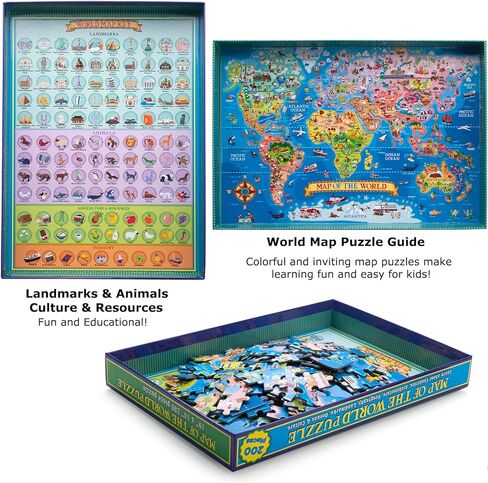 200 Pieces World Map Puzzle for Kids & Adults, World Map Jigsaw Puzzle Floor Puzzles Toddler Geography Educational Toys for Boys and Girls, Globe Atlas Puzzle Maps for Kids Learning Games in Saudi Arabia