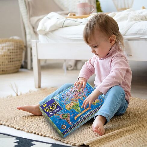 200 Pieces World Map Puzzle for Kids & Adults, World Map Jigsaw Puzzle Floor Puzzles Toddler Geography Educational Toys for Boys and Girls, Globe Atlas Puzzle Maps for Kids Learning Games in Saudi Arabia