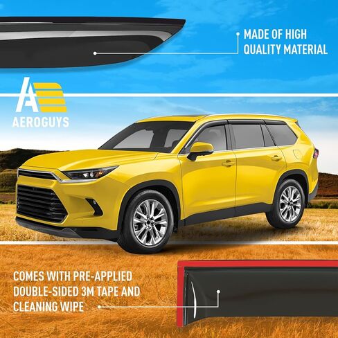 Extra Durable Window Deflectors Tape-On Window Visors Rain Guards Fit for Toyota Grand Highlander 2024-2026, Sun Visors, Wind Vent for Shades, Exterior Car Accessories - 6pcs. AG0752 in Saudi Arabia