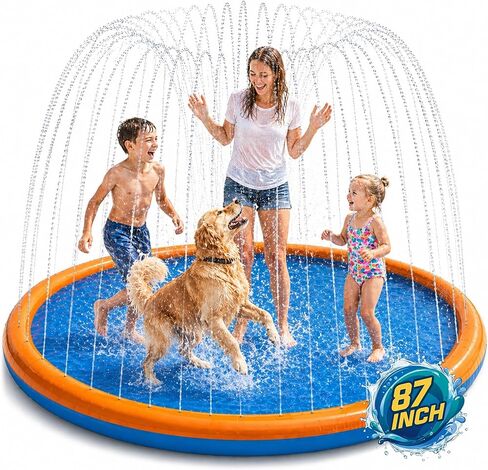 Splash Pad for Kids, 87" Extra Large Non-Slip Thickened Sprinkler Pad for Dogs, Outdoor Water Toys for Toddlers 3+, Backyard Summer Fun for Boys & Girls in Saudi Arabia